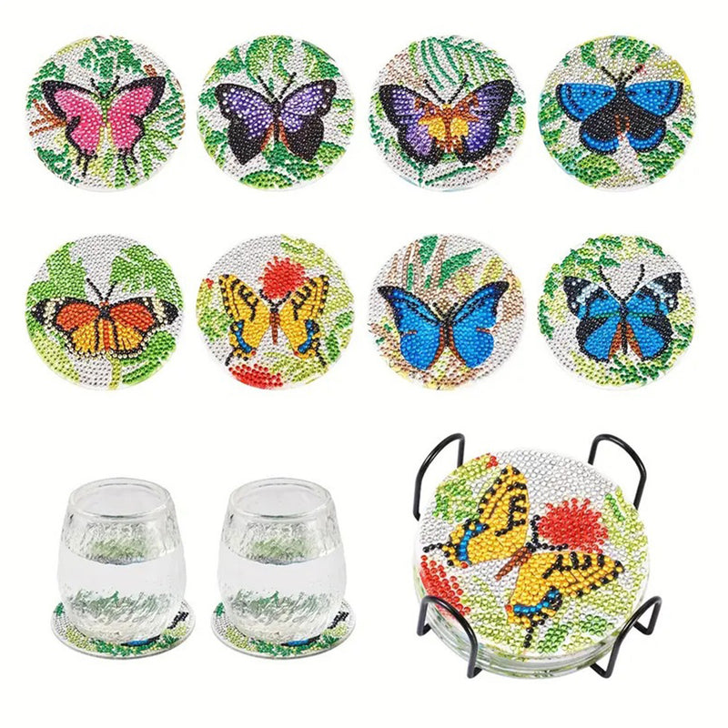 Spring Butterfly Diamond Painting Coasters 8Pcs