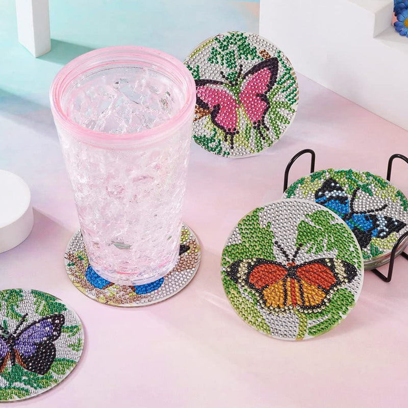 Spring Butterfly Diamond Painting Coasters 8Pcs