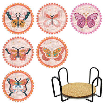 Pink Butterfly Diamond Painting Coasters 6Pcs