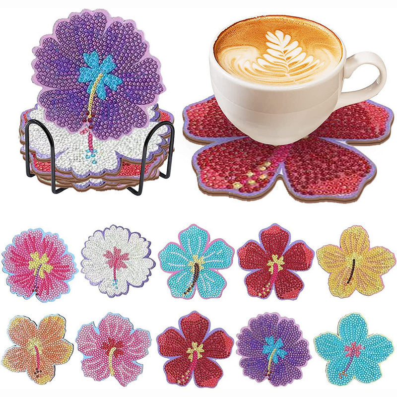 Irregular Shaped Flowers Diamond Painting Coasters 10Pcs