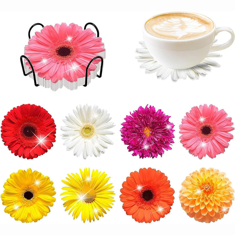 Chrysanthemum Flower Diamond Painting Coasters 8Pcs