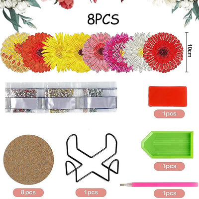 Chrysanthemum Flower Diamond Painting Coasters 8Pcs