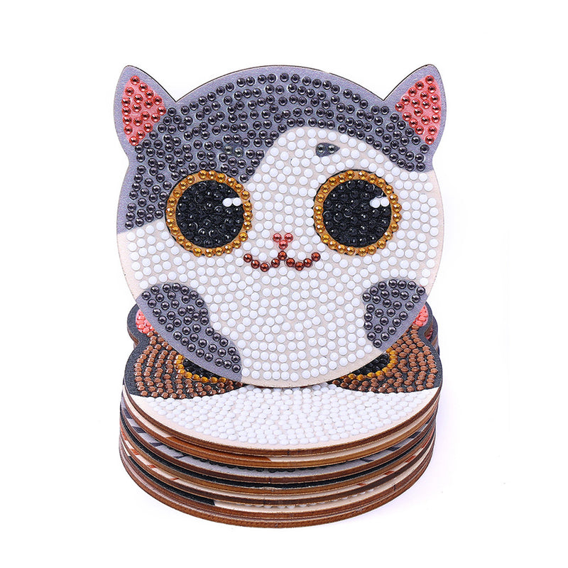 Cute Cats Diamond Painting Coasters 12Pcs