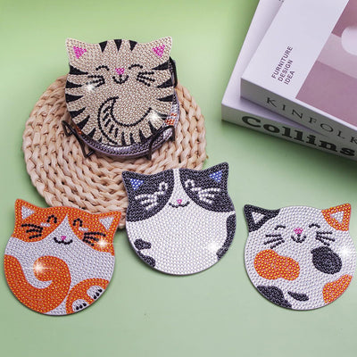Cute Cats Diamond Painting Coasters 6Pcs