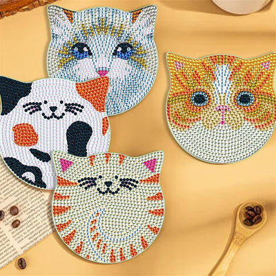 Cute Cats Diamond Painting Coasters 6Pcs