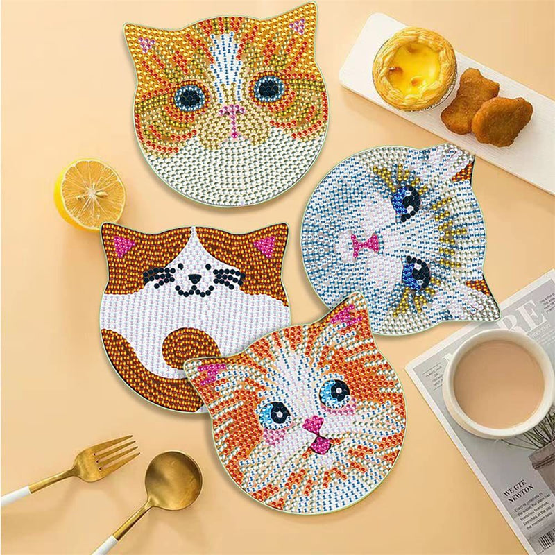 Cute Cats Diamond Painting Coasters 6Pcs