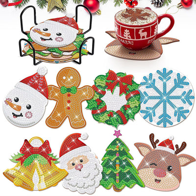 Christmas Gingerbread Man Diamond Painting Coasters 8Pcs