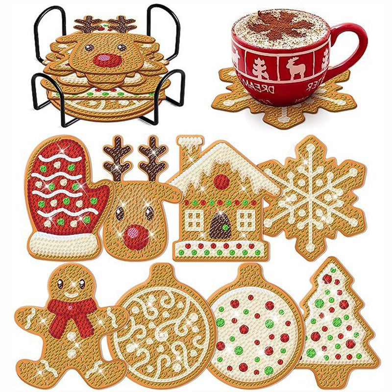 Christmas Gingerbread Man Diamond Painting Coasters 8Pcs