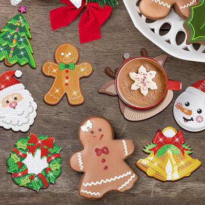 Christmas Gingerbread Man Diamond Painting Coasters 8Pcs