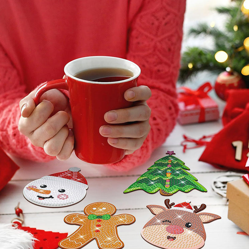 Christmas Gingerbread Man Diamond Painting Coasters 8Pcs