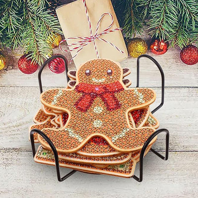 Christmas Gingerbread Man Diamond Painting Coasters 8Pcs