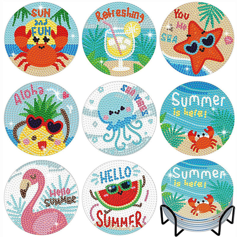 Summer Beach Fun Diamond Painting Coasters 8Pcs