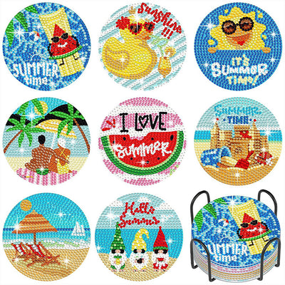 Summer Beach Fun Diamond Painting Coasters 8Pcs