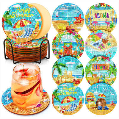 Summer Beach Fun Diamond Painting Coasters 8Pcs