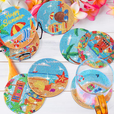 Summer Beach Fun Diamond Painting Coasters 8Pcs