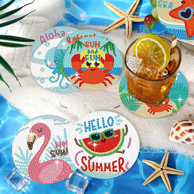 Summer Beach Fun Diamond Painting Coasters 8Pcs