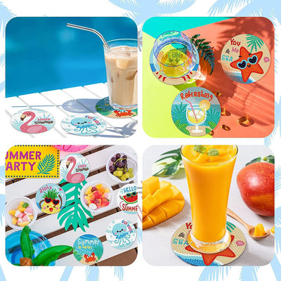 Summer Beach Fun Diamond Painting Coasters 8Pcs