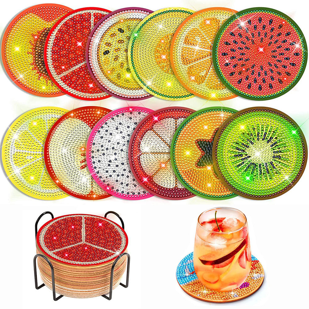 Various Fruits Diamond Painting Coasters 12Pcs