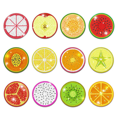 Various Fruits Diamond Painting Coasters 12Pcs