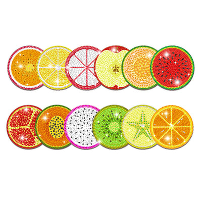 Various Fruits Diamond Painting Coasters 12Pcs