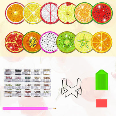 Various Fruits Diamond Painting Coasters 12Pcs