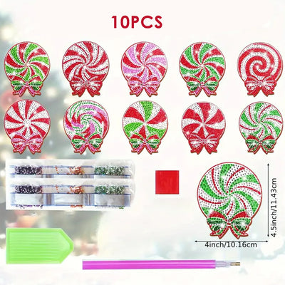 Christmas Lollipop Diamond Painting Coasters 8/10Pcs