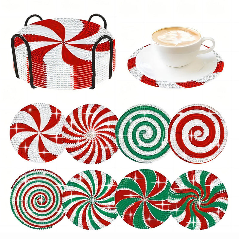 Christmas Lollipop Diamond Painting Coasters 8/10Pcs