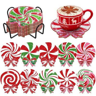 Christmas Lollipop Diamond Painting Coasters 8/10Pcs