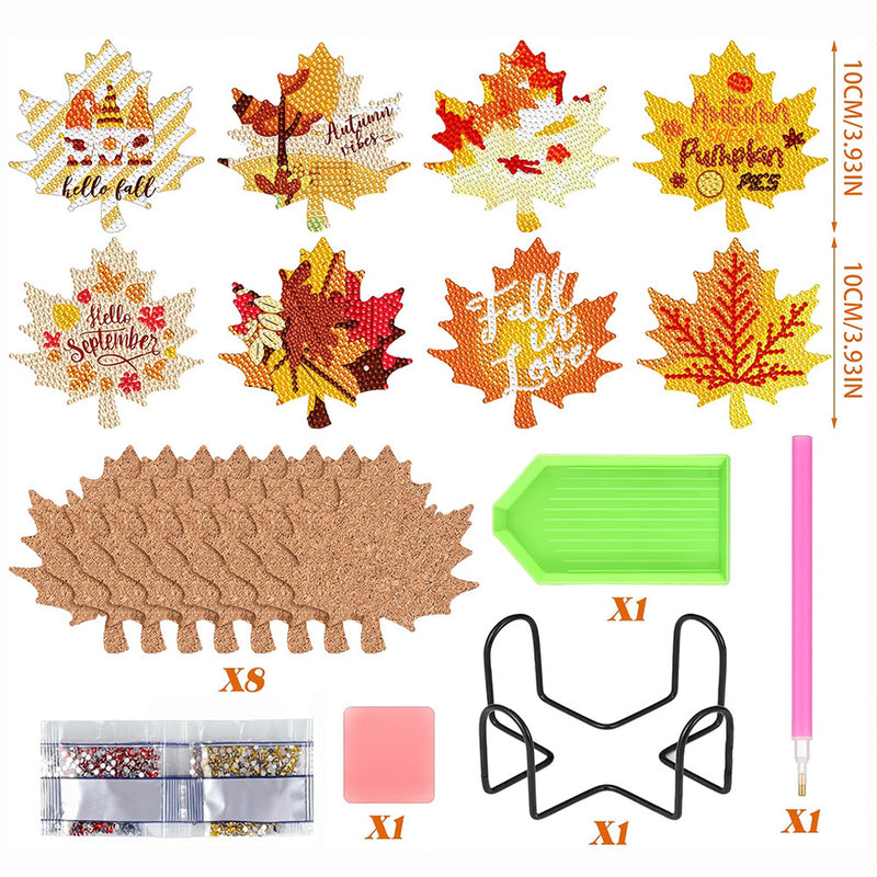 Autumn Maple Diamond Painting Coasters 8Pcs