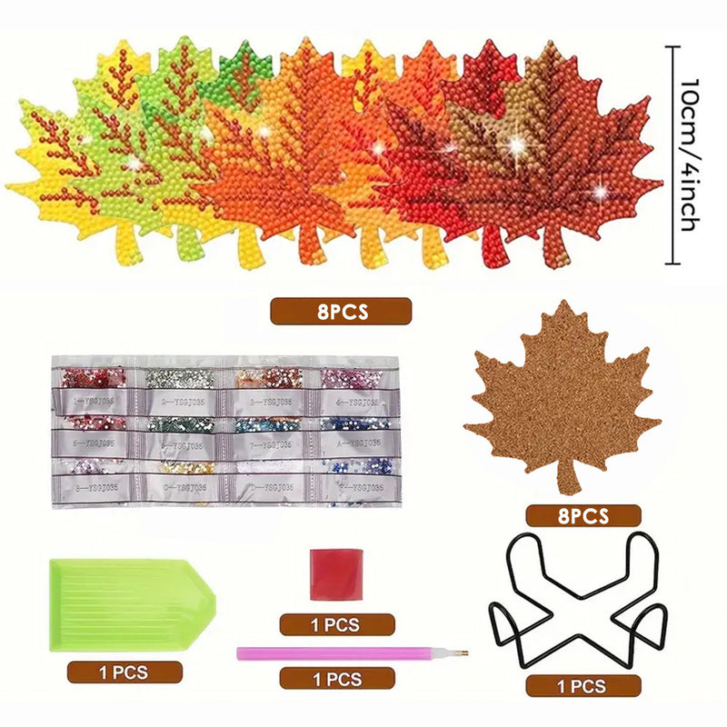 Autumn Maple Diamond Painting Coasters 8Pcs