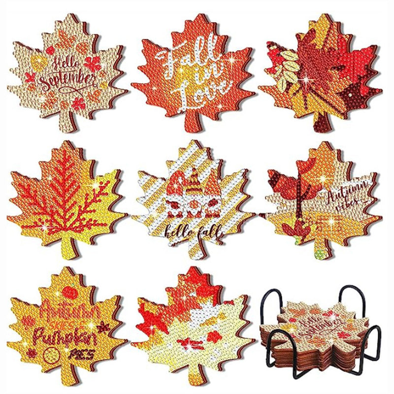 Autumn Maple Diamond Painting Coasters 8Pcs