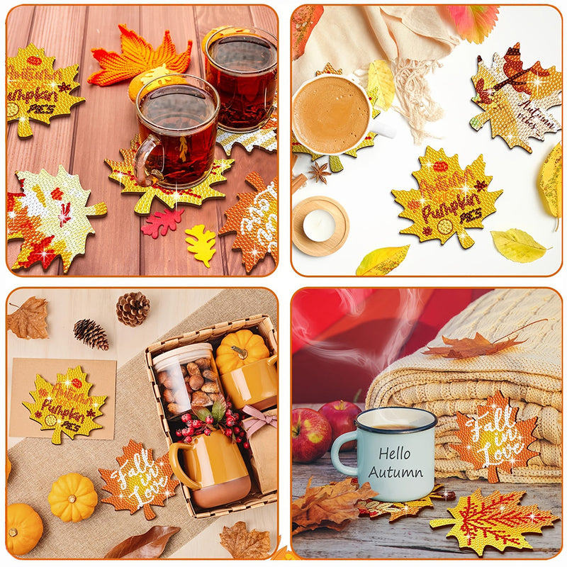 Autumn Maple Diamond Painting Coasters 8Pcs