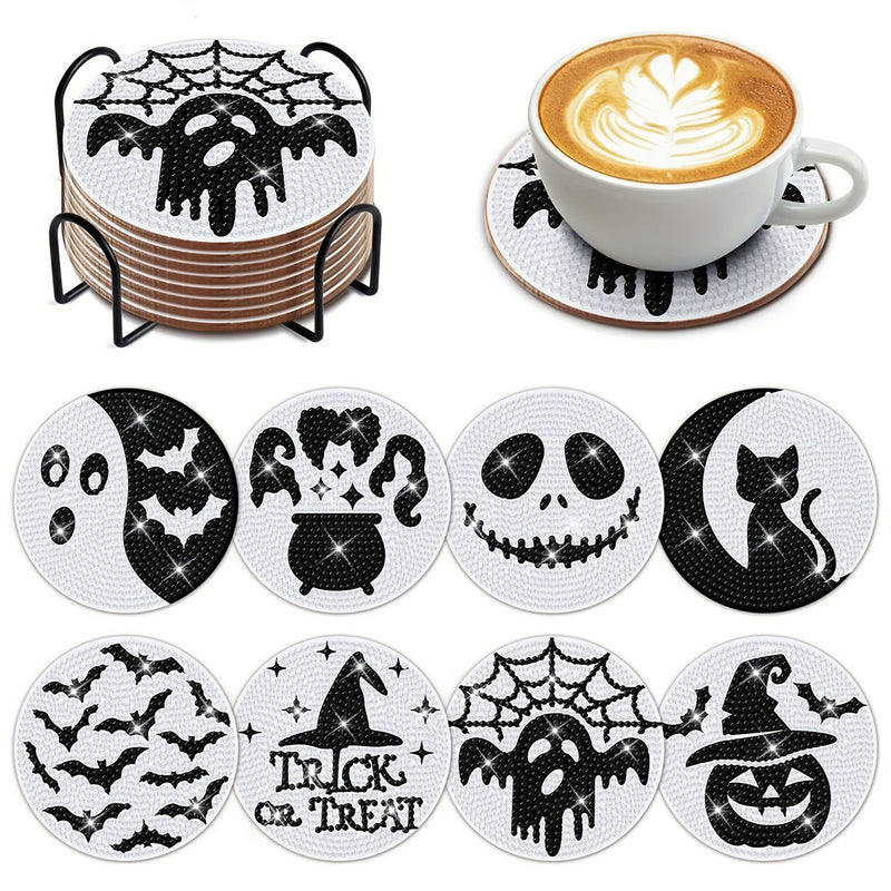 Halloween Skeleton Diamond Painting Coasters 8Pcs