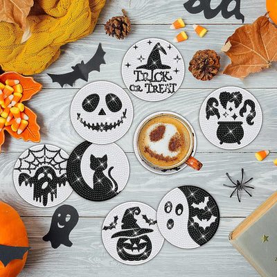 Halloween Skeleton Diamond Painting Coasters 8Pcs