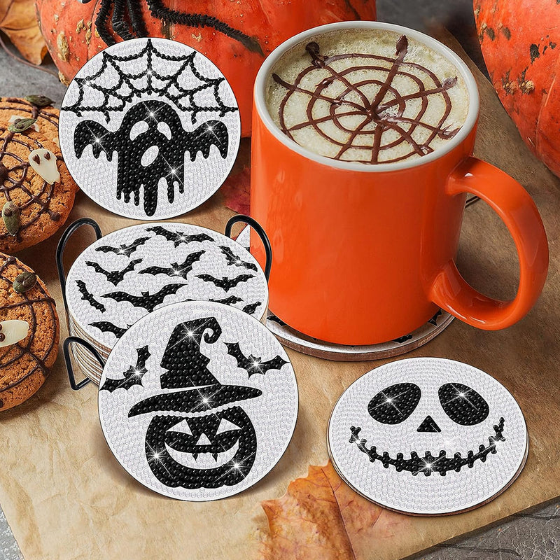 Halloween Skeleton Diamond Painting Coasters 8Pcs