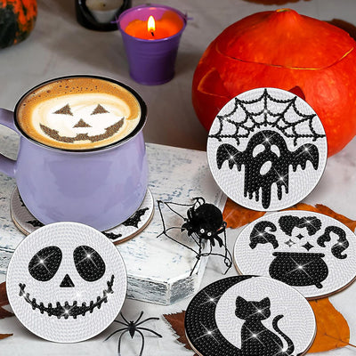 Halloween Skeleton Diamond Painting Coasters 8Pcs