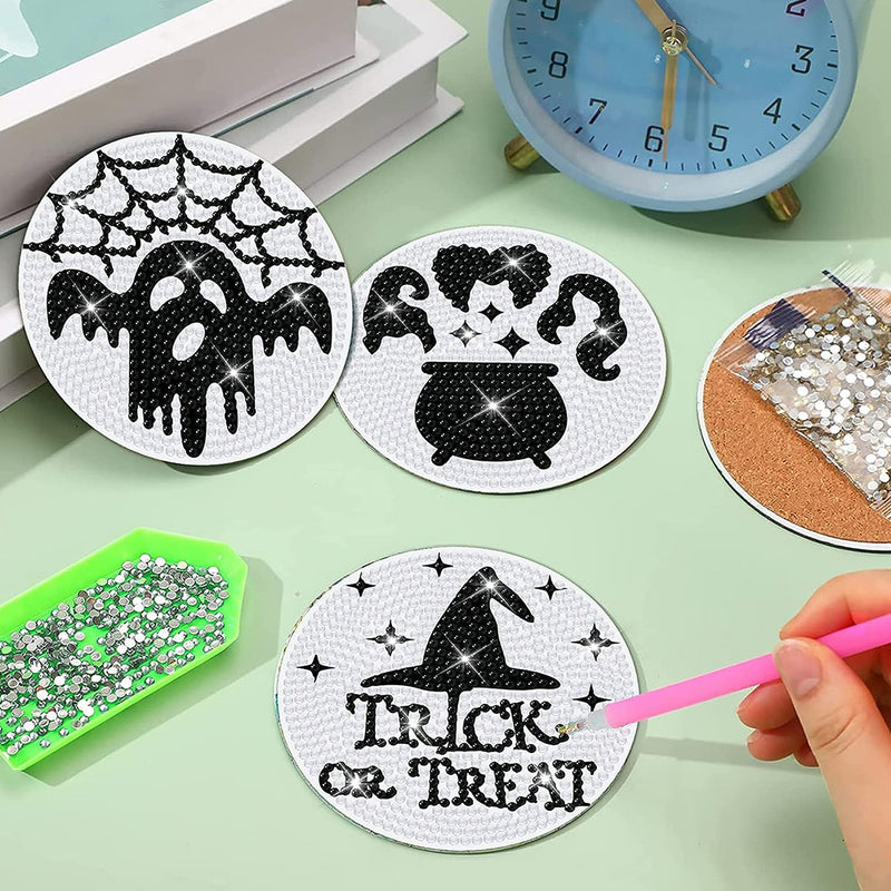 Halloween Skeleton Diamond Painting Coasters 8Pcs