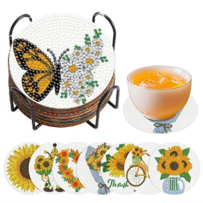 Sunflower Diamond Painting Coasters 8Pcs