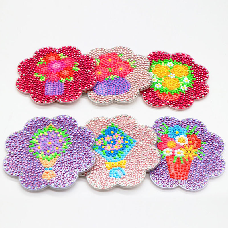 Plum Flower Shape Diamond Painting Coasters 6Pcs