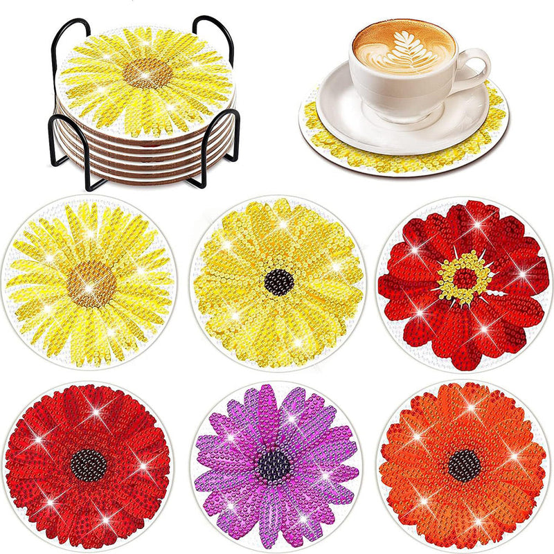 Chrysanthemum Flower Diamond Painting Coasters 6Pcs