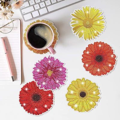 Chrysanthemum Flower Diamond Painting Coasters 6Pcs