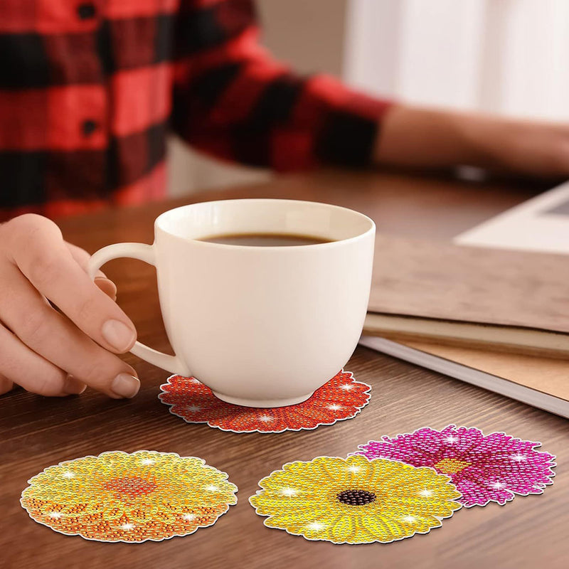 Chrysanthemum Flower Diamond Painting Coasters 6Pcs