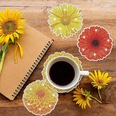 Chrysanthemum Flower Diamond Painting Coasters 6Pcs