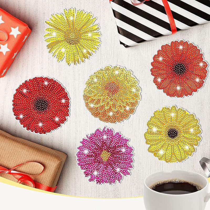 Chrysanthemum Flower Diamond Painting Coasters 6Pcs