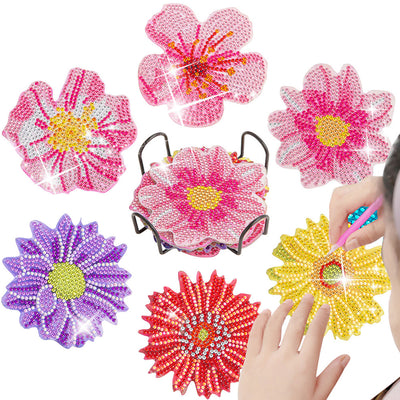 Chrysanthemum Flower Diamond Painting Coasters 6Pcs