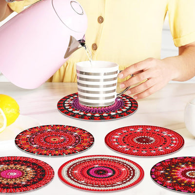 Red Mandala Diamond Painting Coasters 8Pcs