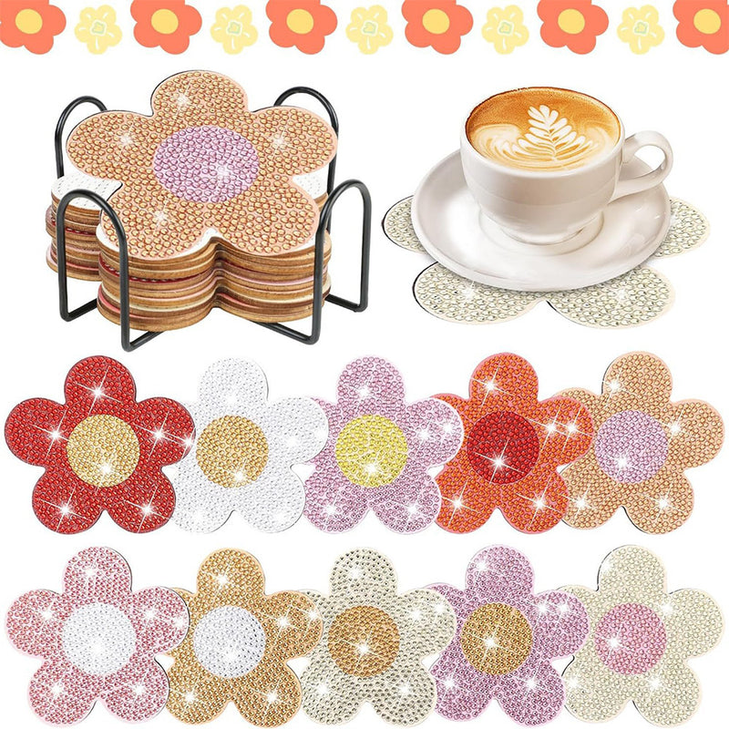 Peach Flower Shape Diamond Painting Coasters 10Pcs