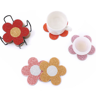 Peach Flower Shape Diamond Painting Coasters 10Pcs