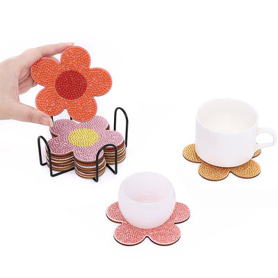 Peach Flower Shape Diamond Painting Coasters 10Pcs