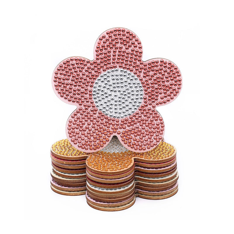 Peach Flower Shape Diamond Painting Coasters 10Pcs